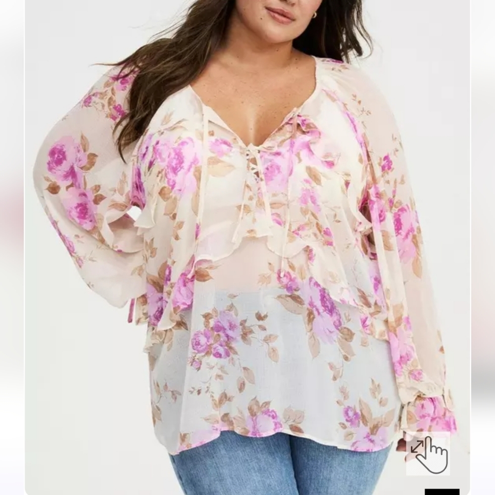🆕️🌺 PINK FLORAL RAGLAN RUFFLE BLOUSE🌺